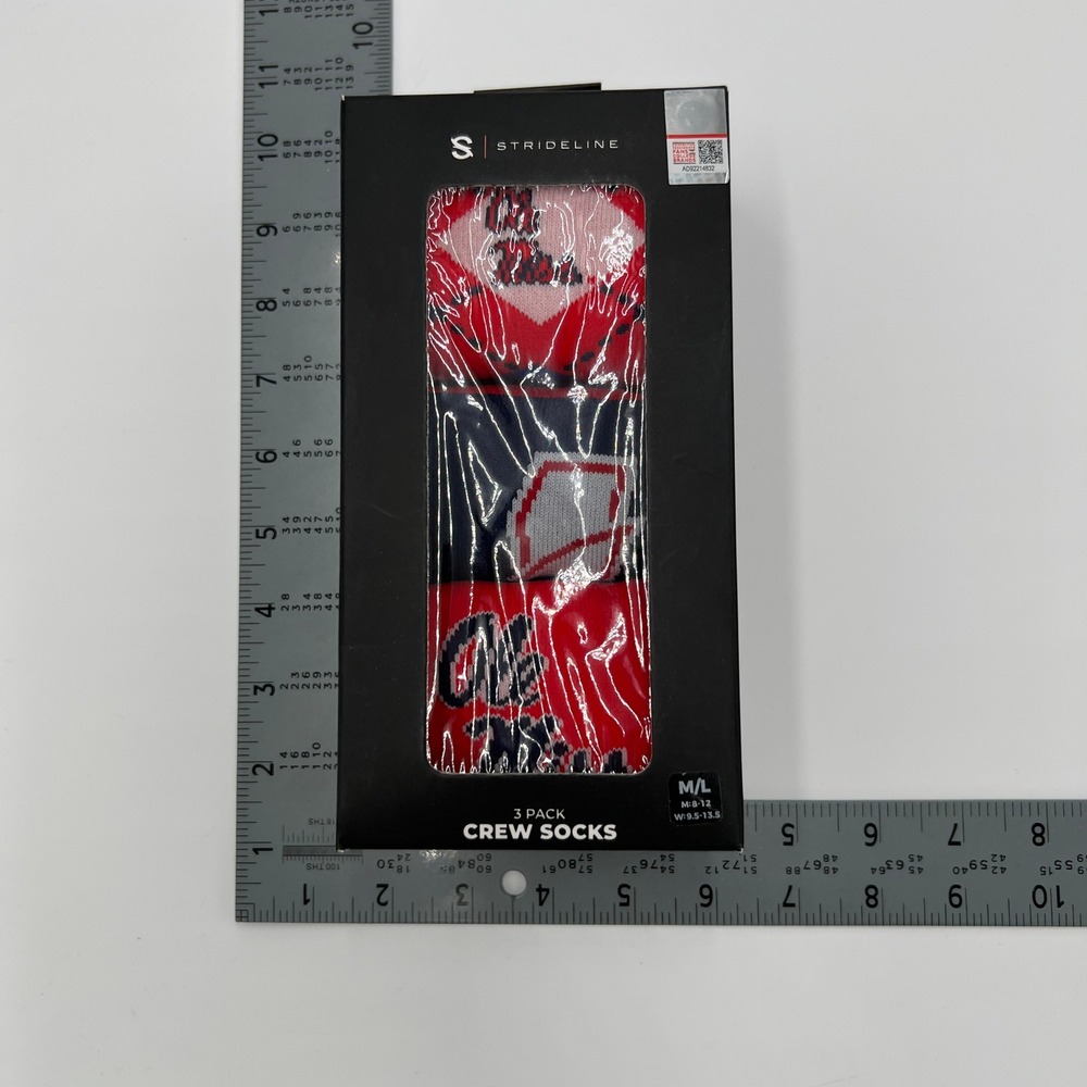 Strideline Ole Miss Rebels Mens Crew Socks 3 Pack Size M/L 8-12 NCAA Red Navy - Picture 5 of 5